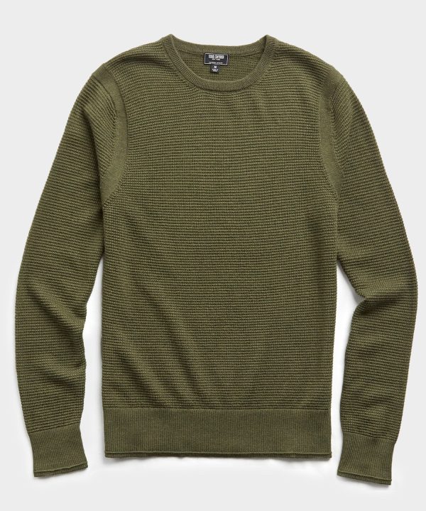 Italian Merino Waffle Crew in Olive Cheap