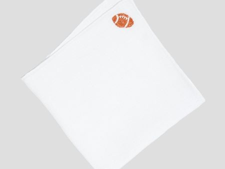 Handmade Italian Linen Pocket Square with Football Embroidery Online Sale