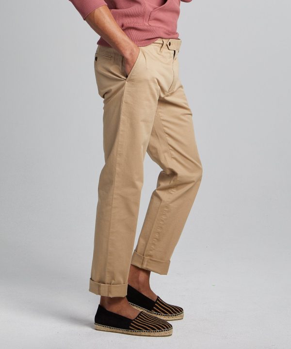 Straight Fit Tab Front Stretch Chino in Khaki Online