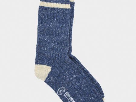 Corgi Tipped Irish Donegal Wool Socks Denim ecru For Sale