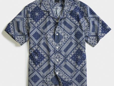 Bandana Print Camp Collar Short Sleeve Shirt in Blue For Cheap