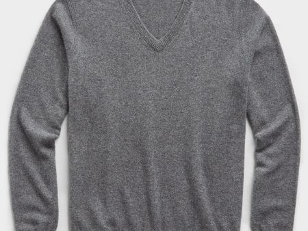 Cashmere V-neck Sweater in Grey Hot on Sale