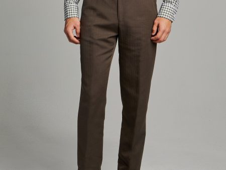 Herringbone Linen Sack Suit Trouser in Brown For Cheap