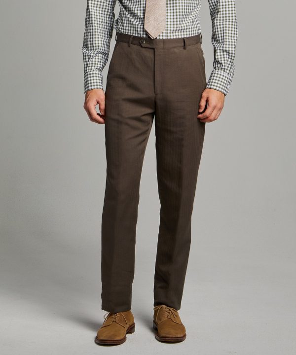 Herringbone Linen Sack Suit Trouser in Brown For Cheap