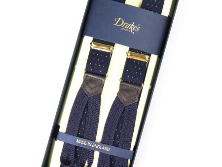 Drake s Navy Polka Dot Narrow Suspenders Online