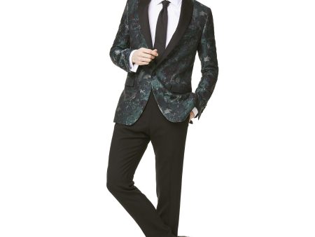 Silk Watercolor Jacquard Sutton Shawl Collar  Dinner Jacket in Green For Cheap