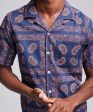 Bandana Print Camp Collar Short Sleeve Shirt in Navy on Sale