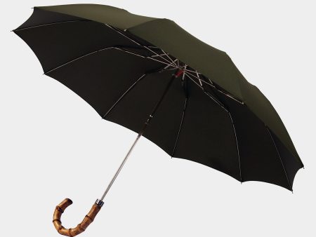 London Undercover Dark Olive Telescopic Foldable Umbrella with Wahngee Handle Online now