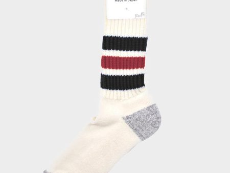 Rototo Coarse Ribbed Old School Socks in Black Red Online Hot Sale