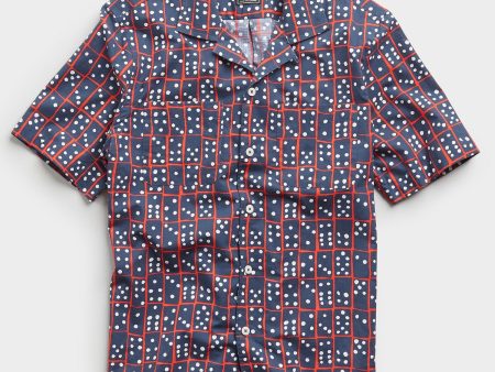 Limited Edition Domino Print Camp Collar Short Sleeve Shirt in Navy Online now