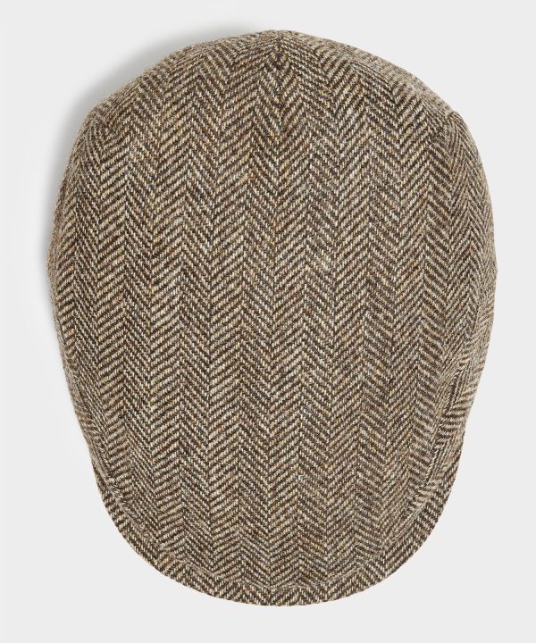 Lock & Co Drifter Flat Cap Moon Wool in Brown Herringbone Online Sale