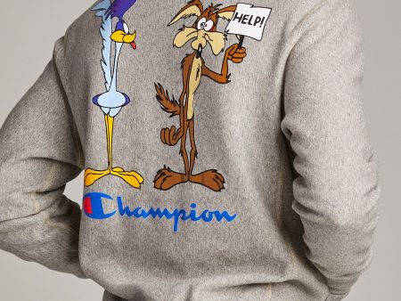 Champion + Looney Tunes Roadrunner and Wile E Coyote Hoodie in Light Grey Mix on Sale