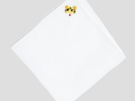 Handmade Italian Linen Pocket Square with Tiger Face Embroidery Fashion