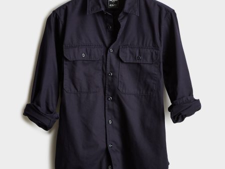 Italian Two Pocket Utility Long Sleeve Shirt in Navy Fashion