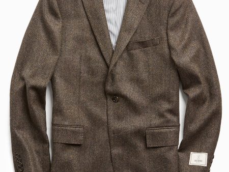 Wool Cashmere Herringbone Sutton Suit Jacket in Olive For Cheap