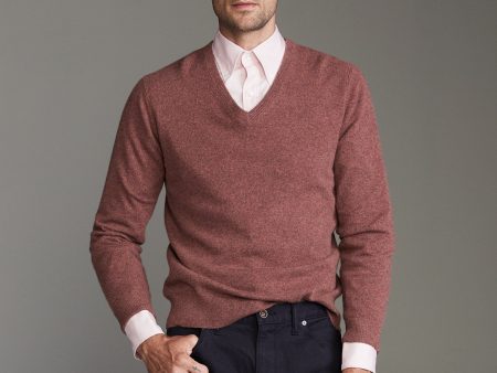 Cashmere V-neck Sweater in Burnt Rose Sale