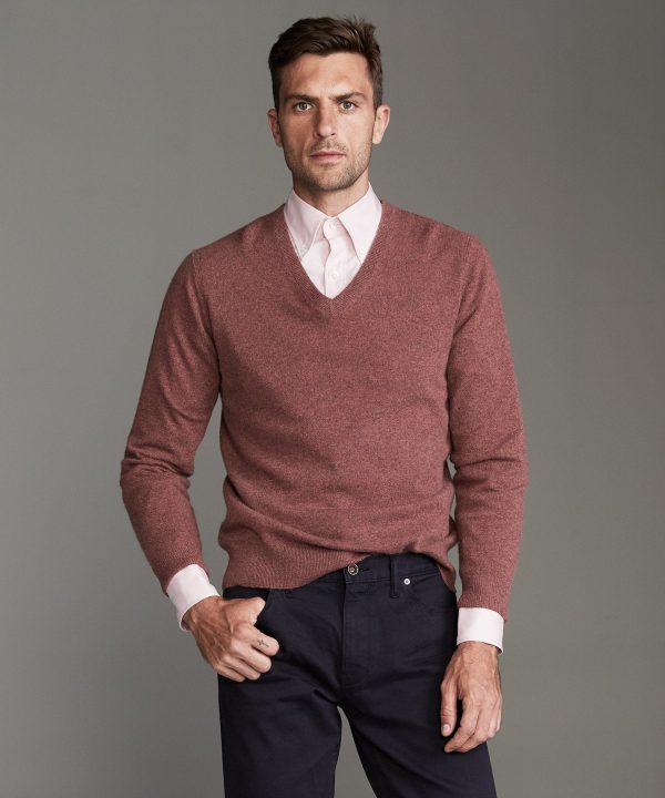 Cashmere V-neck Sweater in Burnt Rose Sale