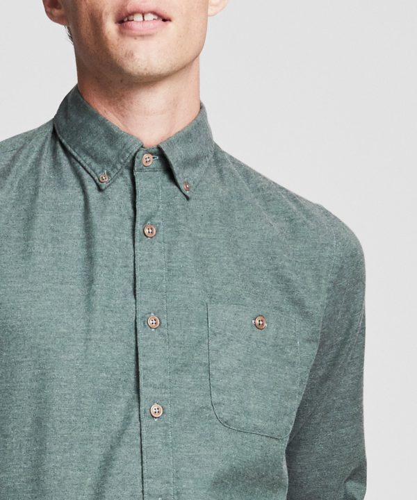 Brushed Cotton Cashmere Twill Shirt in Olive For Sale