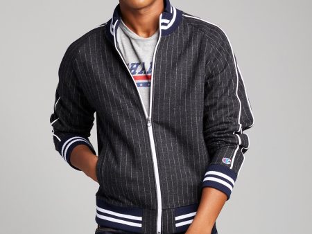 Italian Wool Pinstripe Track Jacket in Charcoal Online now