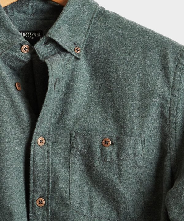 Brushed Cotton Cashmere Twill Shirt in Olive For Sale