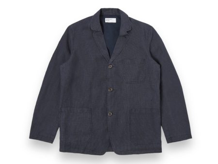 Universal Works Three Button Jacket 30500 linen mix puppytooth navy Cheap