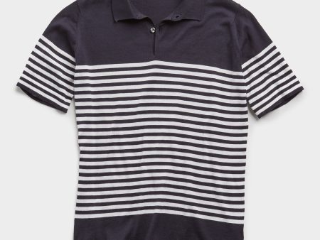 John Smedley Striped Sea Island Cotton Polo Sweater in Navy Cheap