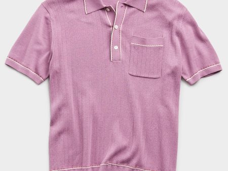 Italian Cotton Silk Tipped Ribbed Polo Sweater in Lavender Online Hot Sale