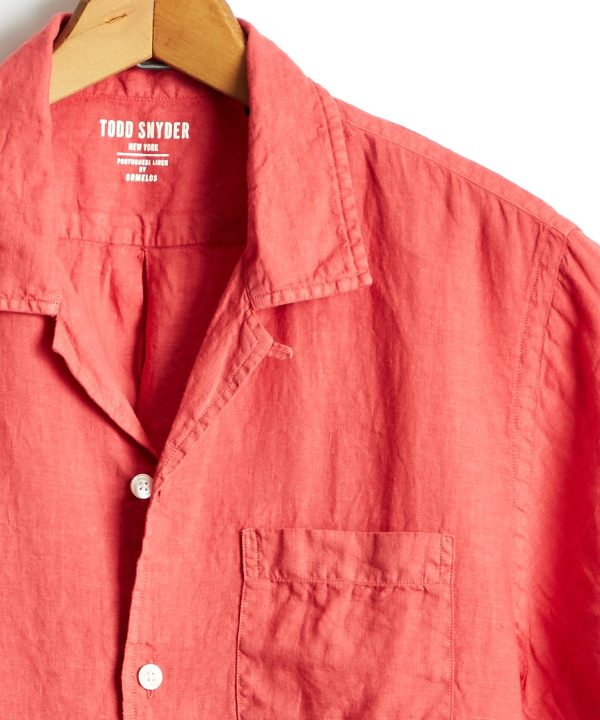 Short Sleeve Camp Collar Linen Shirt in Nantucket Red Online Hot Sale