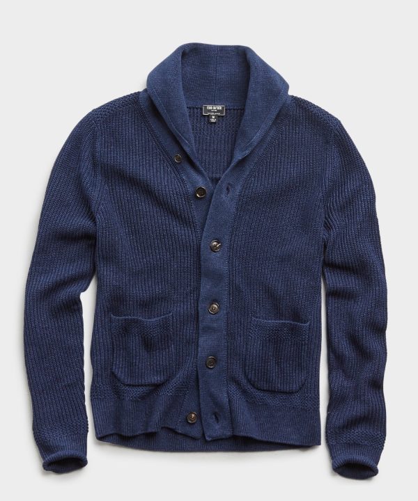 Italian Cotton Linen Shawl Cardigan in Navy Online Sale