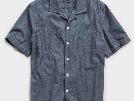 Japanese Chambray Camp Collar Short Sleeve Shirt in Indigo Online now