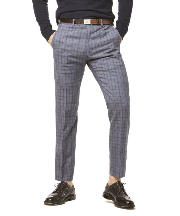 Navy and Grey Tropical Wool Plaid Sutton Suit Trouser on Sale