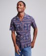 Bandana Print Camp Collar Short Sleeve Shirt in Navy on Sale