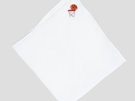 Handmade Italian Linen Pocket Square with Basketball Embroidery Cheap