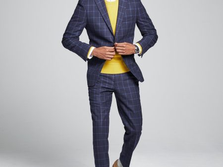 Wool Windowpane Sutton Suit Jacket in Navy Online Sale