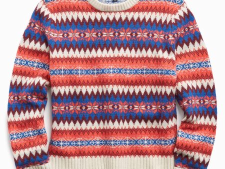 Wool Fairisle Crewneck Sweater in Rose Hot on Sale