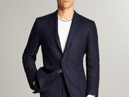 Linen Sack Suit Jacket in Indigo on Sale