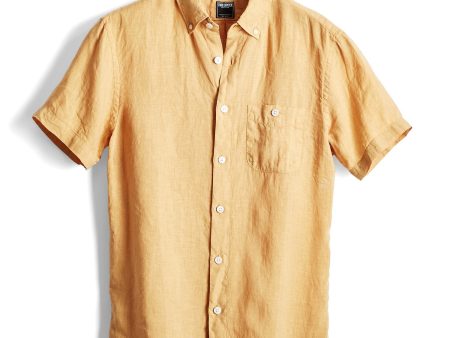 Short Sleeve Linen Button Down Shirt in Yellow on Sale