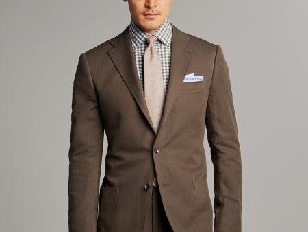 Herringbone Linen Sack Suit Jacket in Brown Online Sale