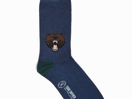 Corgi Angry Bear Motif Cotton Blend Socks in Denim For Cheap