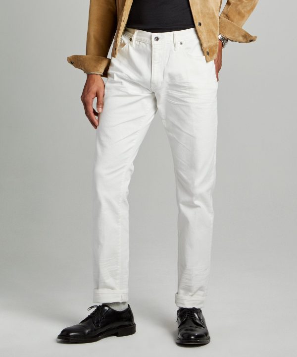 Slim Fit 5-Pocket Garment-Dyed Stretch Twill in White Online