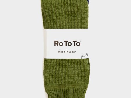 Rototo Cotton Waffle Socks in Olive For Cheap