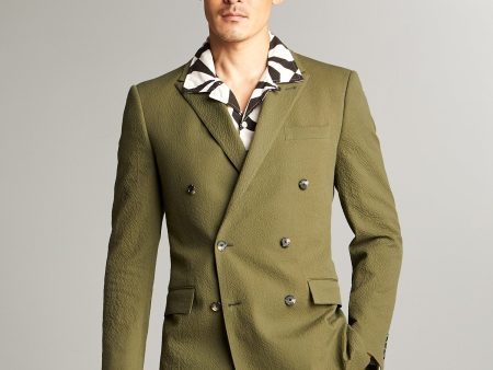 Sutton Double Breasted Seersucker Suit Jacket in Olive Supply