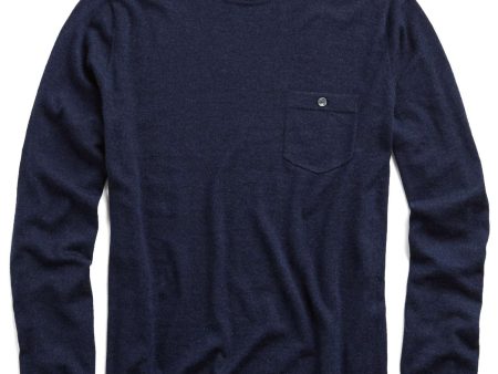 Italian Cashmere T-Shirt Sweater in Navy Heather on Sale