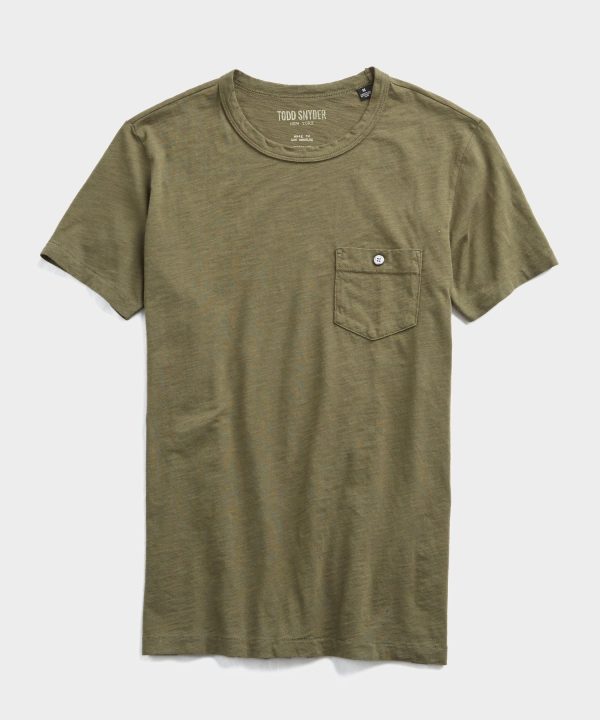 Made in L.A. Slub Jersey Pocket T-Shirt in Olive For Sale