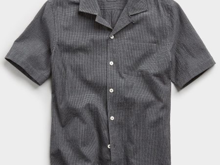 Camp Collar Gingham Seersucker Shirt in Charcoal Online Sale