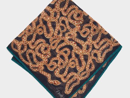 Drake s Snakes Printed Pocket Square in Brown Fashion